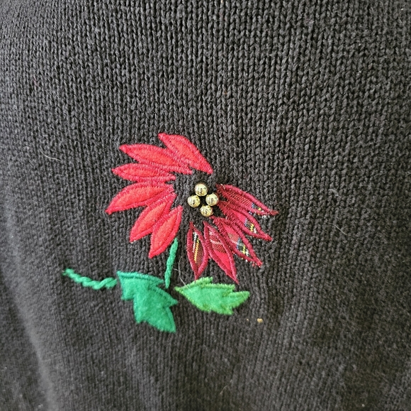 One Resource Black Christmas Poinsettia Sweater Cardigan - Picture 3 of 6